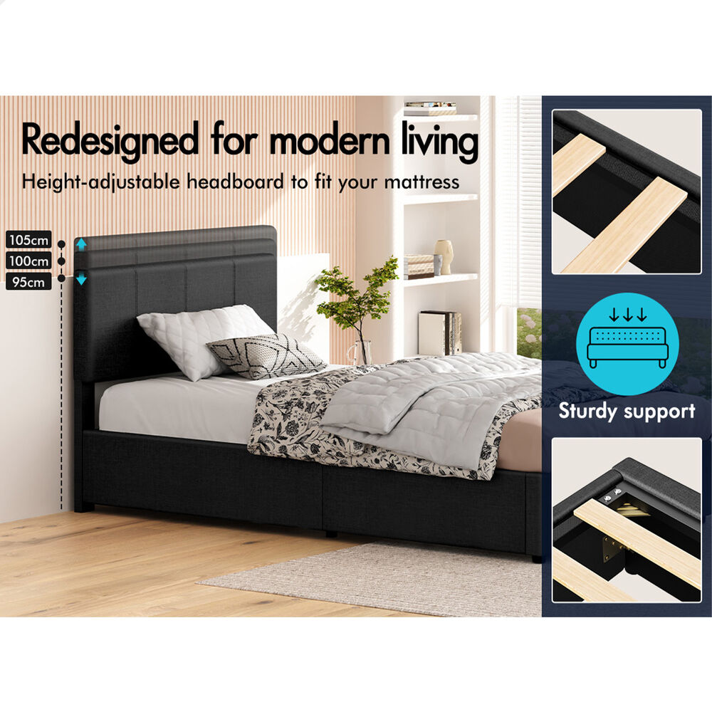 ALFORDSON Bed Frame Single Gas Lift Storage Adjustable Headboard Charcoal LURIA