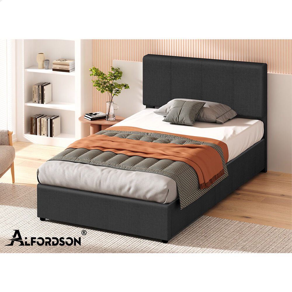 ALFORDSON Bed Frame Single Gas Lift Storage Adjustable Headboard Charcoal LURIA