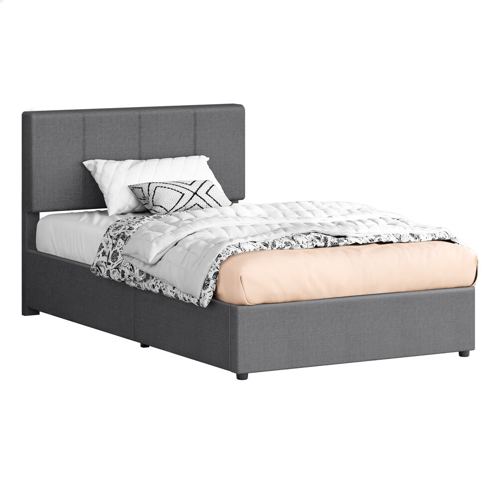 ALFORDSON Bed Frame Single Gas Lift Storage Adjustable Headboard Grey LURIA