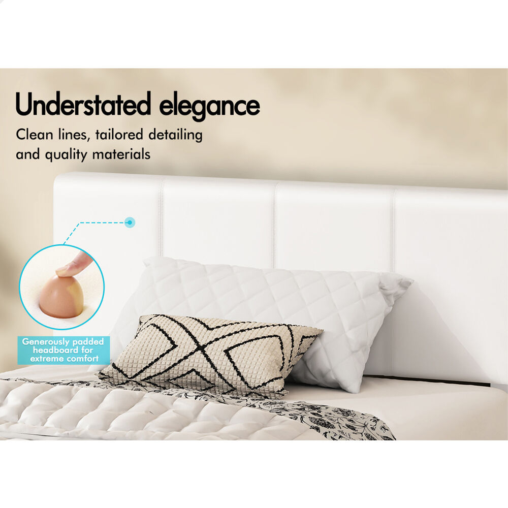 ALFORDSON Bed Frame Single Gas Lift Storage Adjustable Headboard White LURIA
