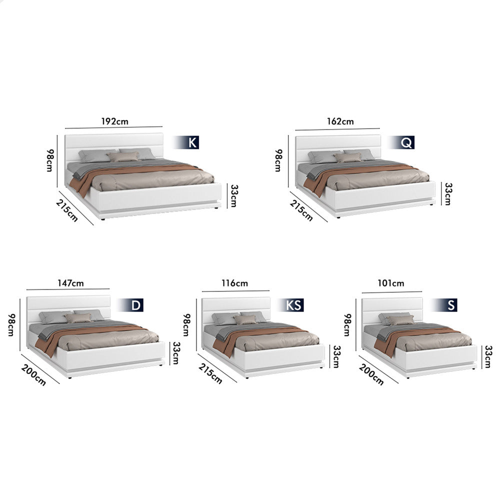 ALFORDSON Bed Frame Double Size Platform RGB LED Gas Lift Base Storage White