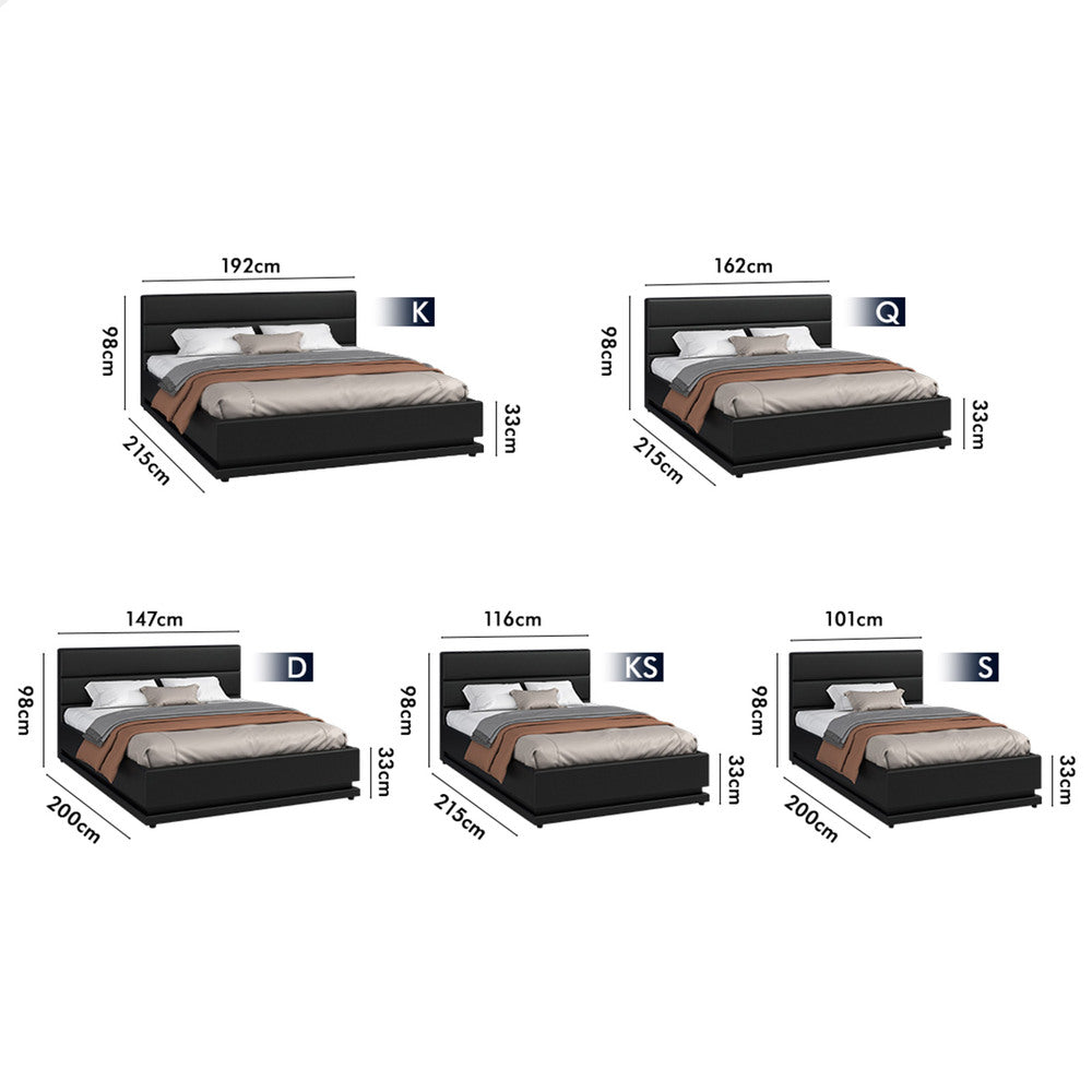 ALFORDSON Bed Frame Queen Size Platform RGB LED Gas Lift Base Storage Black