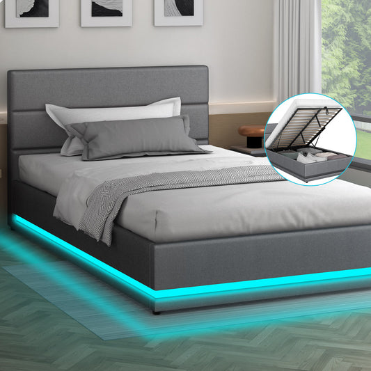 ALFORDSON Bed Frame Single Size Platform RGB LED Gas Lift Base Storage Grey