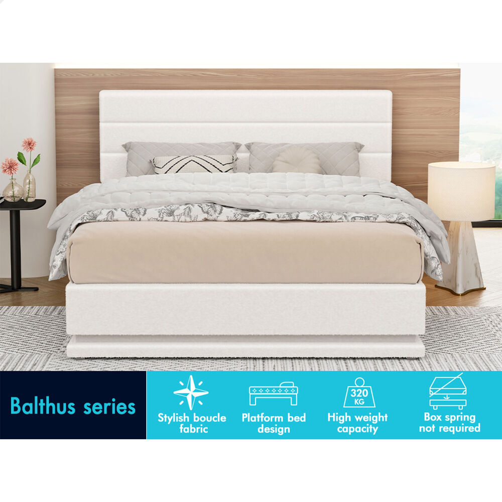 ALFORDSON Bed Frame Double Size Platform RGB LED Gas Lift Base Storage Boucle