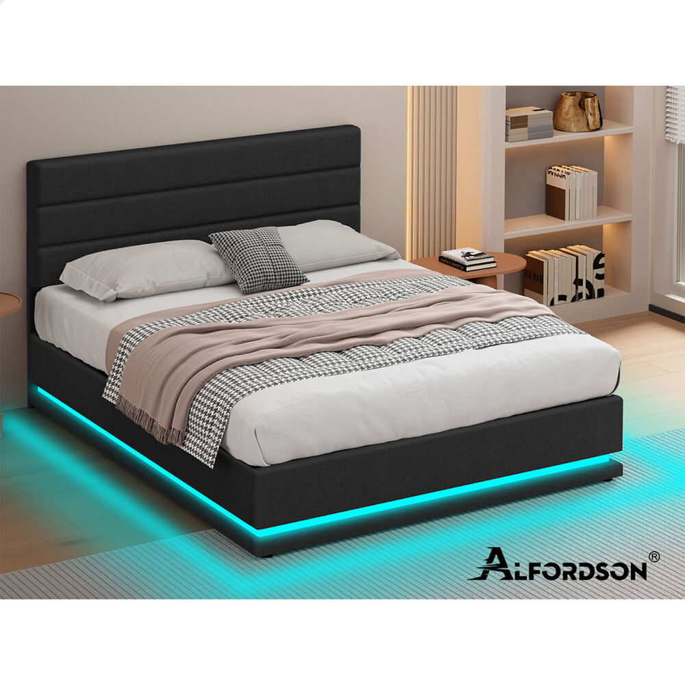 ALFORDSON Bed Frame King Size Platform RGB LED Gas Lift Storage Base Charcoal