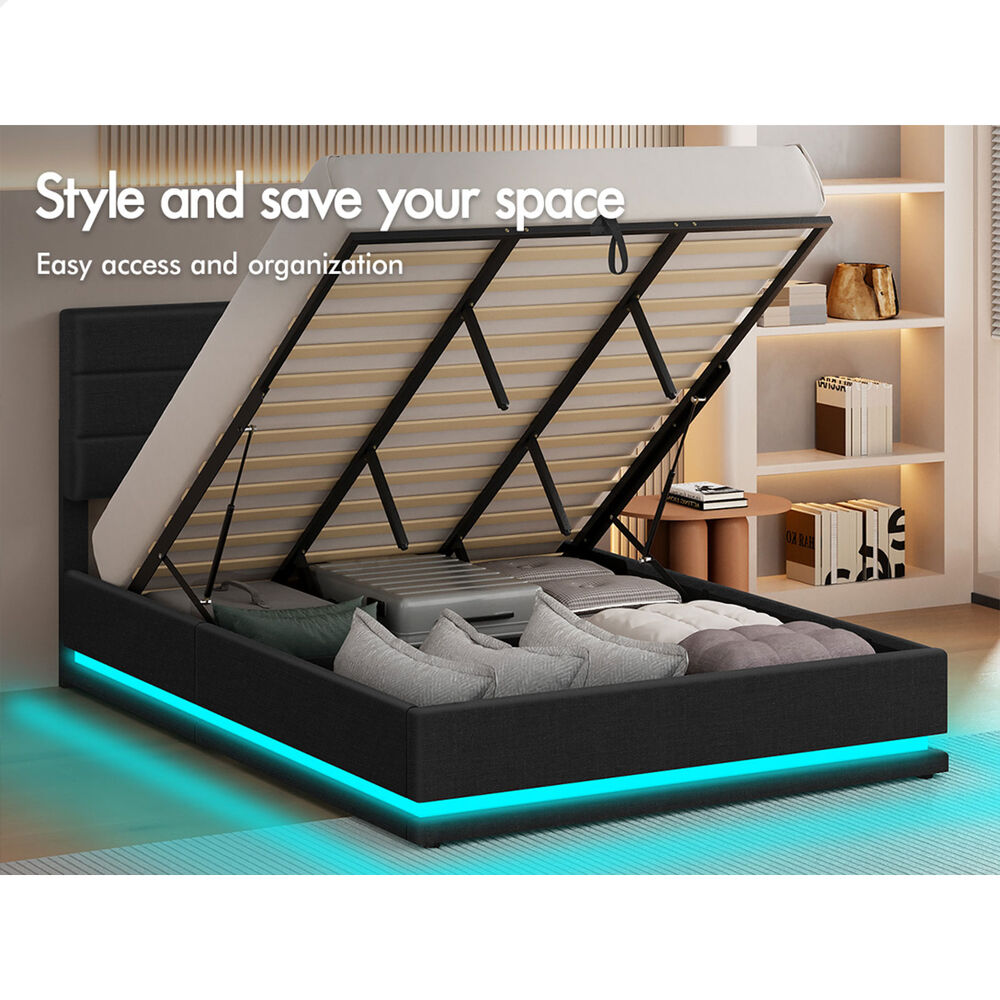 ALFORDSON Bed Frame King Size Platform RGB LED Gas Lift Storage Base Charcoal