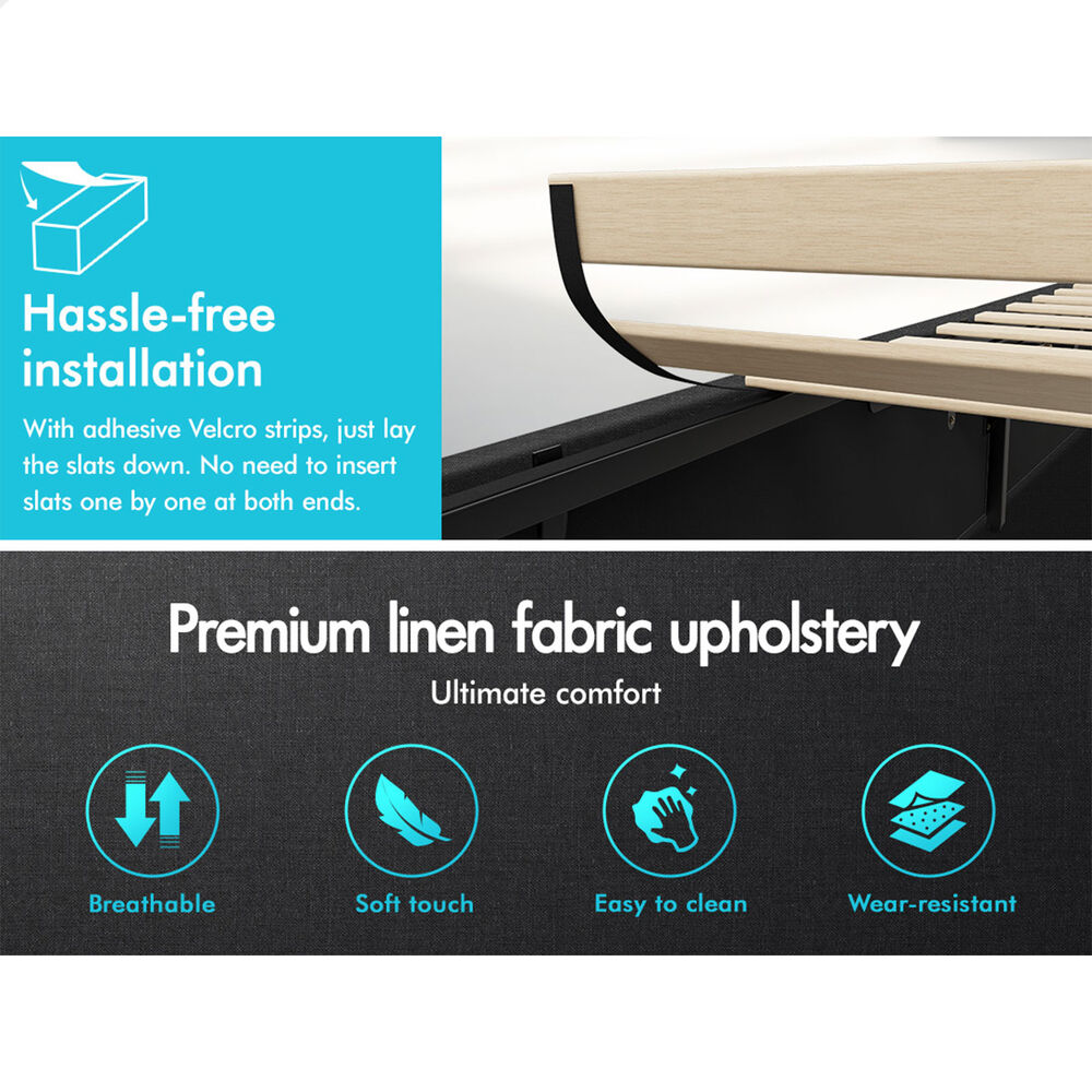 ALFORDSON Bed Frame King Single Platform RGB LED Gas Lift Storage Base Charcoal