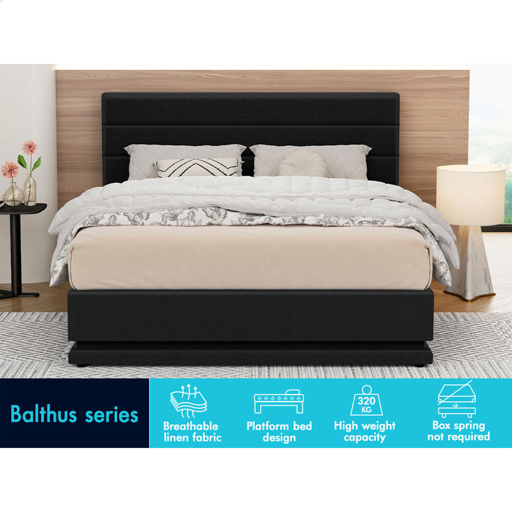 ALFORDSON Bed Frame Queen Size Platform RGB LED Gas Lift Storage Base Charcoal