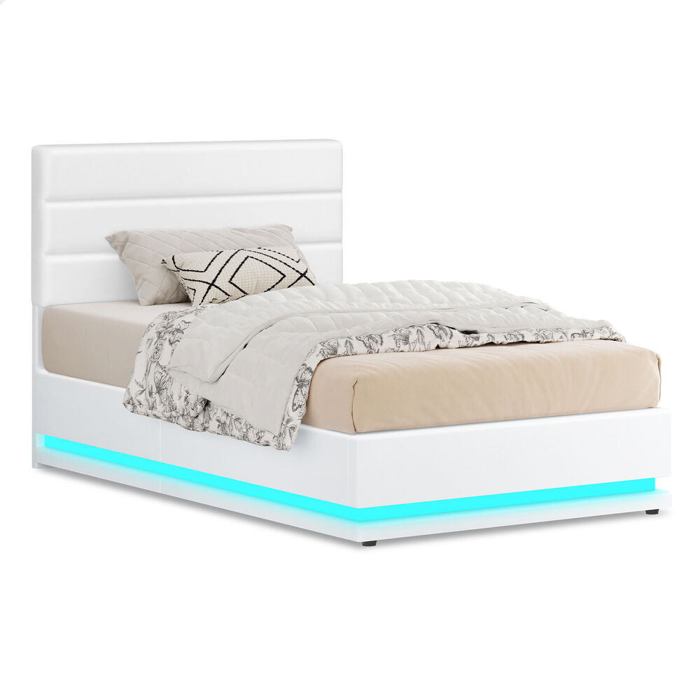ALFORDSON Bed Frame Single Size Platform RGB LED Gas Lift Base Storage White