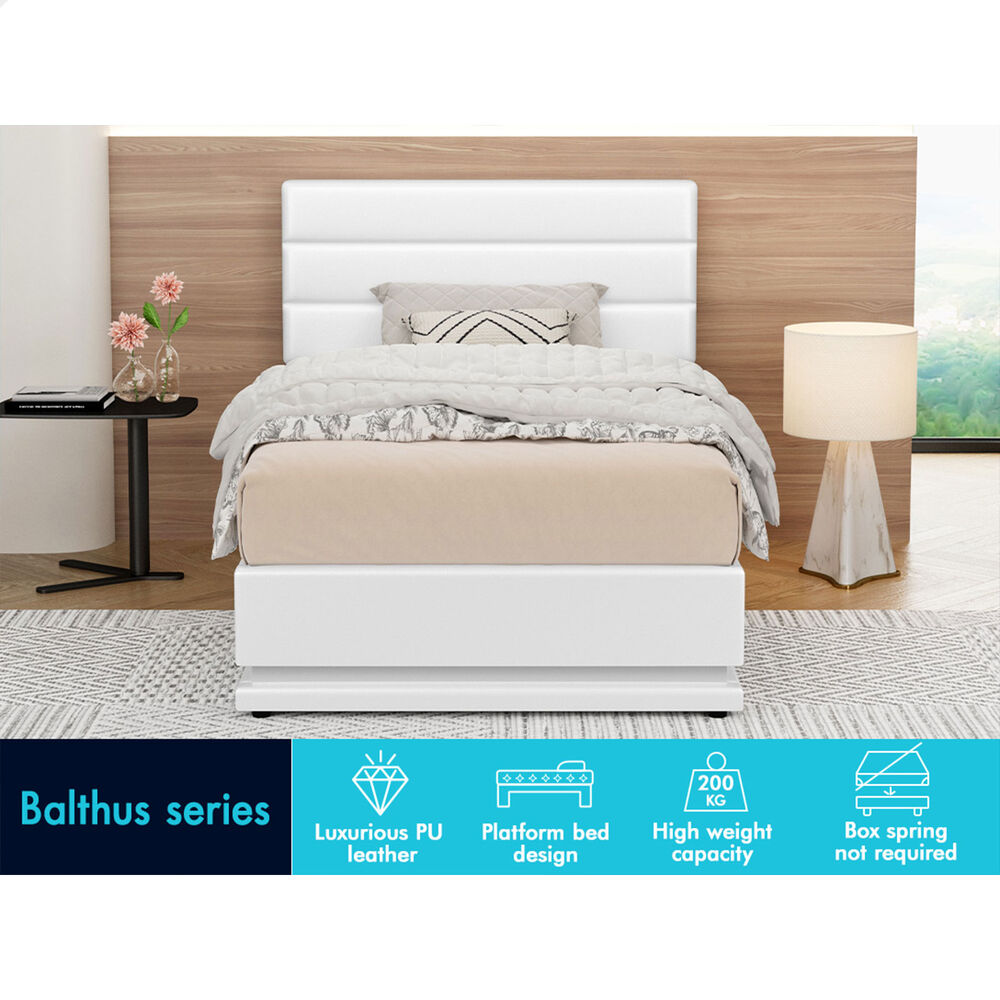 ALFORDSON Bed Frame Single Size Platform RGB LED Gas Lift Base Storage White