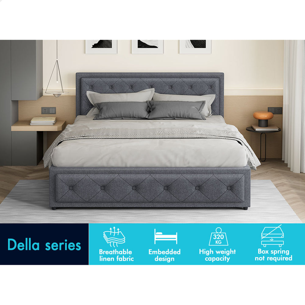 ALFORDSON Bed Frame Double Size Gas Lift Storage Mattress Base Fabric Grey
