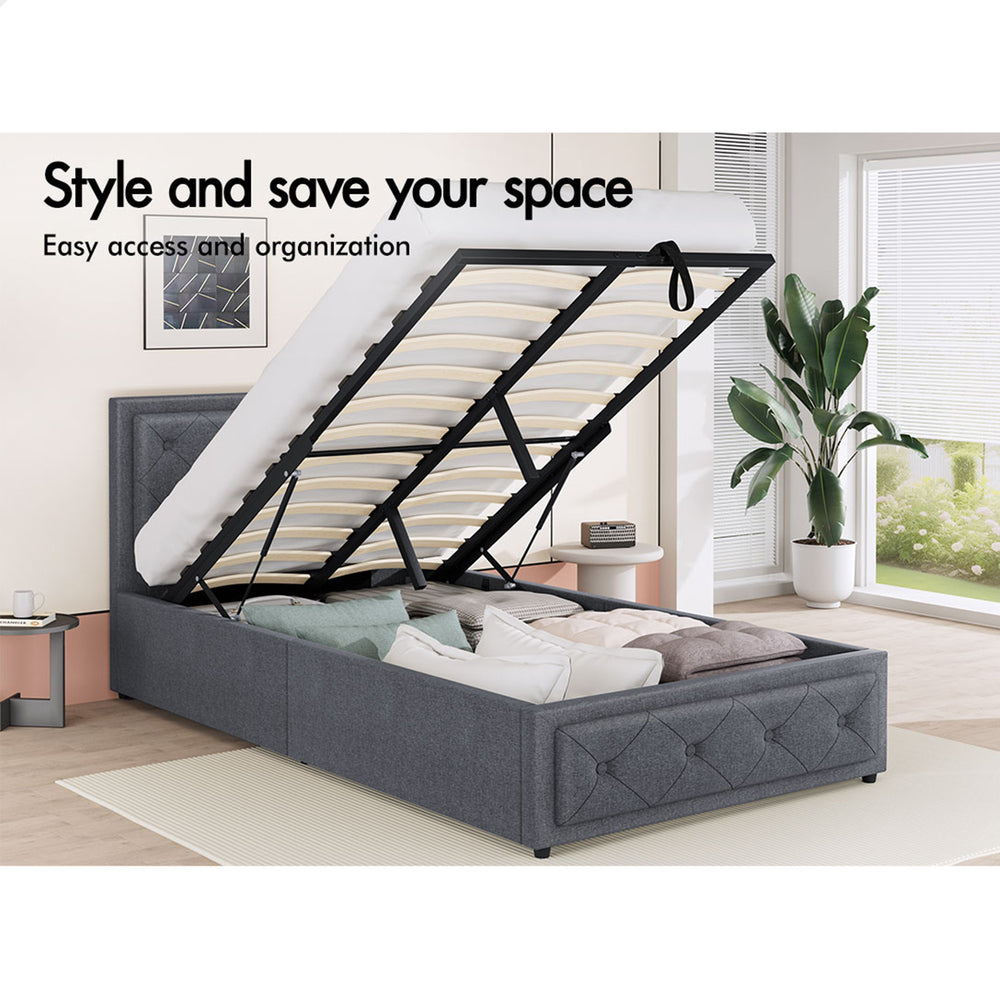ALFORDSON Bed Frame King Single Gas Lift Storage Mattress Base Fabric Grey