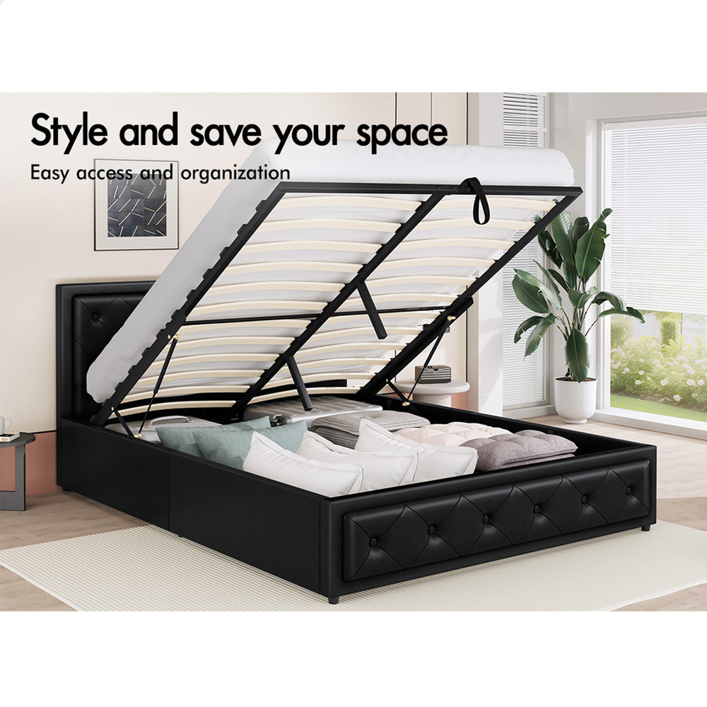 ALFORDSON Bed Frame Queen Size Gas Lift Storage Mattress Base Leather Black