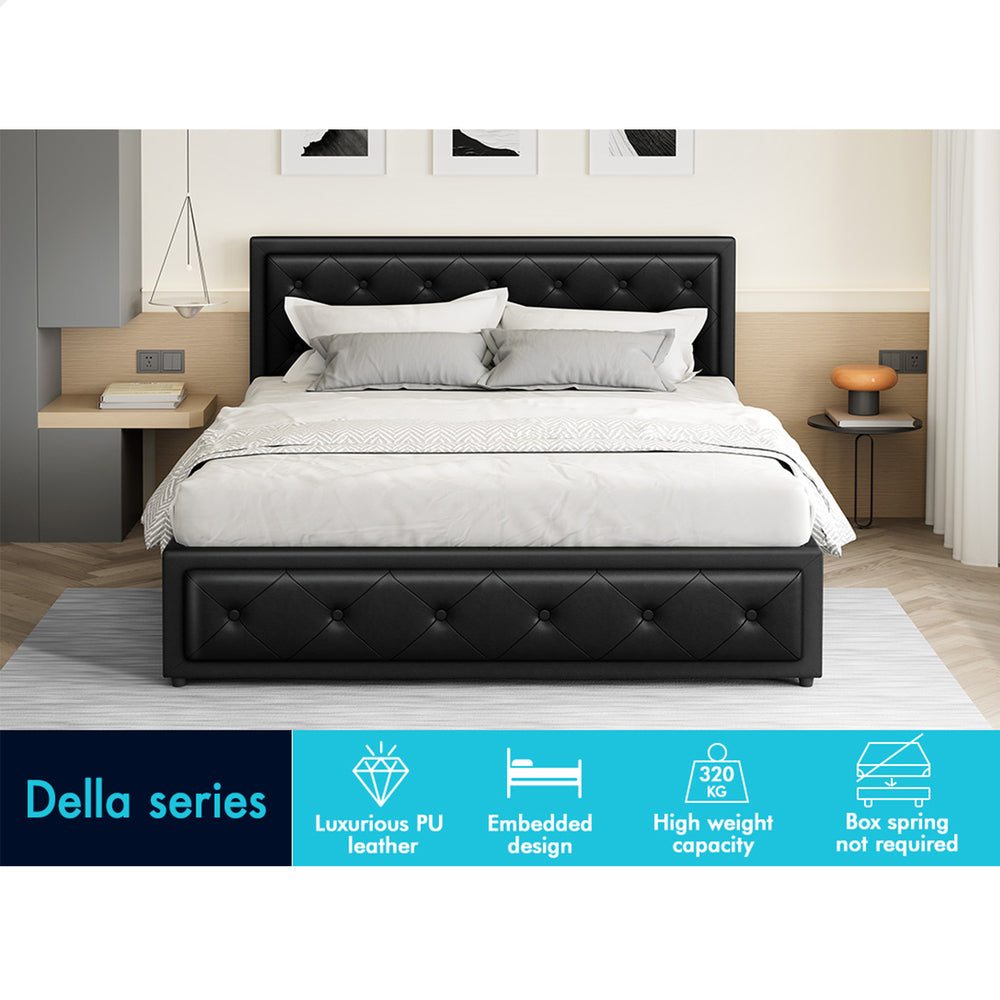 ALFORDSON Bed Frame Queen Size Gas Lift Storage Mattress Base Leather Black