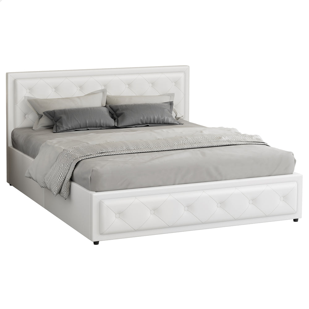 ALFORDSON Bed Frame Queen Size Gas Lift Storage Mattress Base Leather White