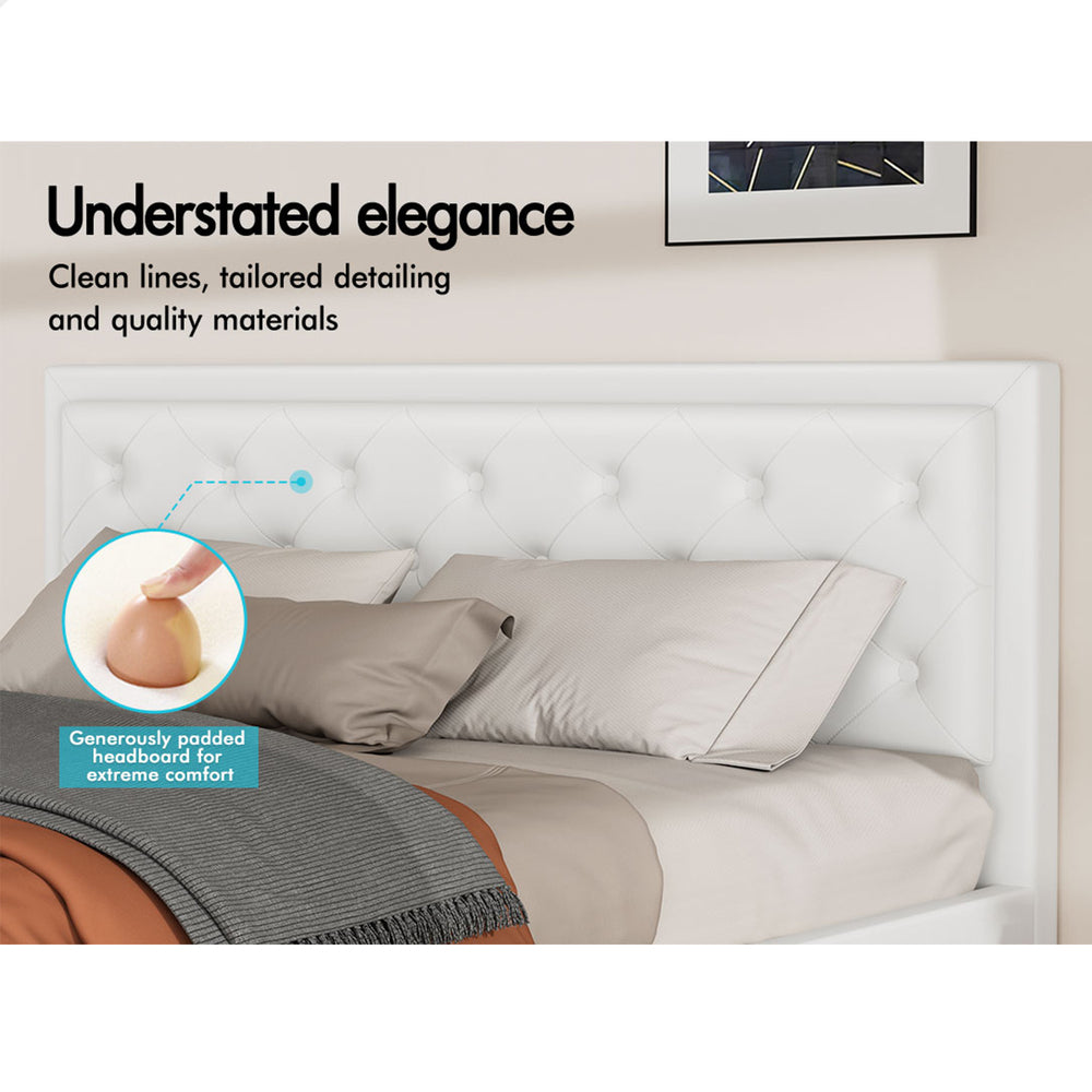 ALFORDSON Bed Frame Queen Size Gas Lift Storage Mattress Base Leather White