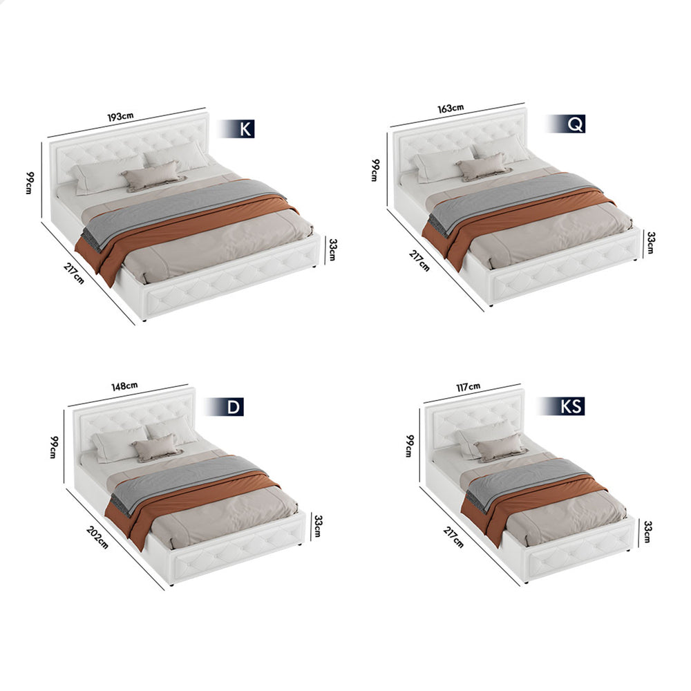 ALFORDSON Bed Frame Queen Size Gas Lift Storage Mattress Base Leather White