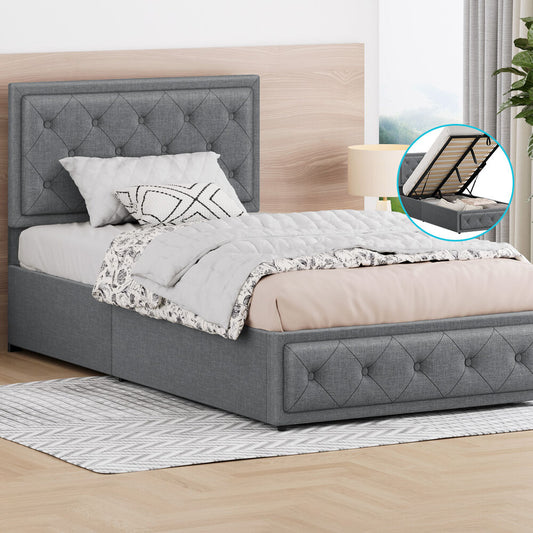 ALFORDSON Bed Frame King Single Gas Lift Storage Mattress Base Fabric Grey DIANA