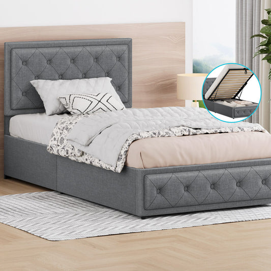 ALFORDSON Bed Frame Single Size Gas Lift Storage Mattress Base Fabric Grey DIANA