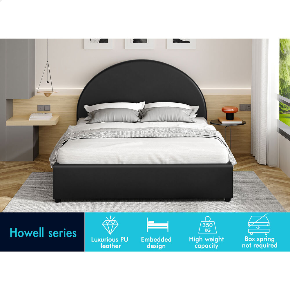 ALFORDSON Bed Frame King Size Gas Lift Base With Storage Black Leather HOWELL