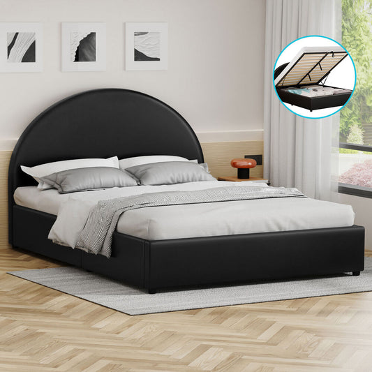 ALFORDSON Bed Frame King Size Gas Lift Base With Storage Black Leather HOWELL