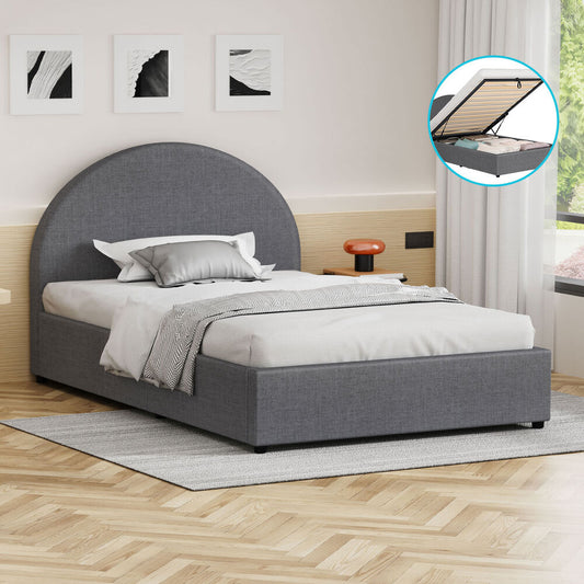 ALFORDSON Bed Frame Single Size Gas Lift Base With Storage Grey Fabric HOWELL