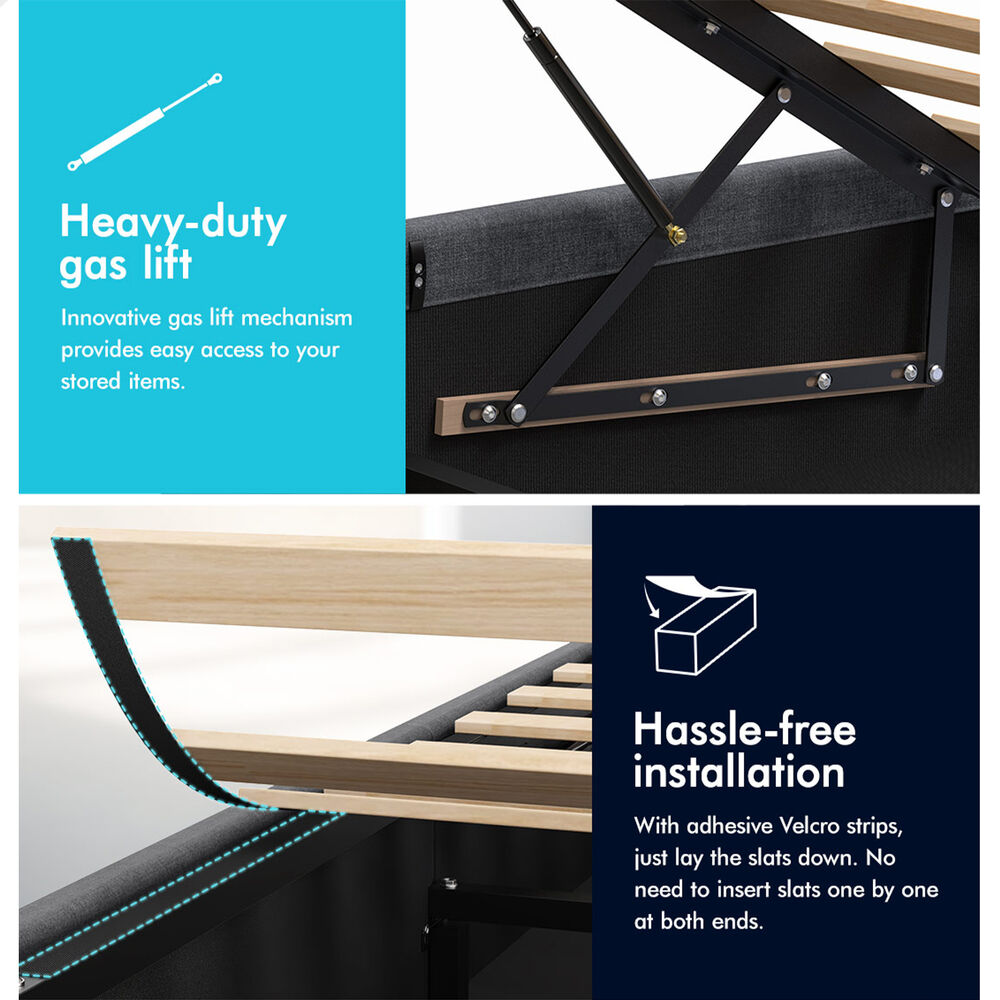 ALFORDSON Bed Frame Double Size Arched Base Gas Lift Storage Fabric Grey Hoult