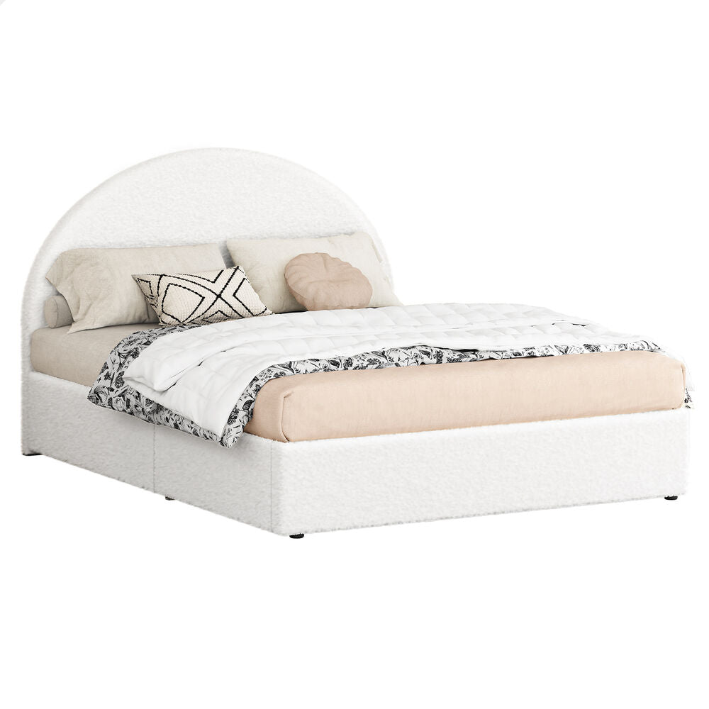 ALFORDSON Bed Frame King Size Arched Base Gas Lift Storage Boucle White Hoult