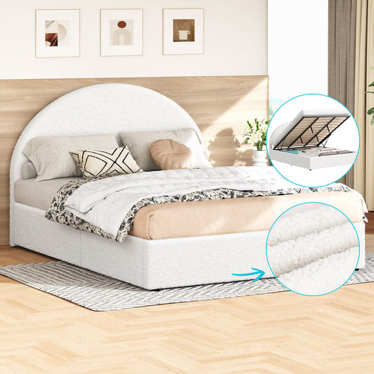 ALFORDSON Bed Frame King Size Arched Base Gas Lift Storage Boucle White Hoult
