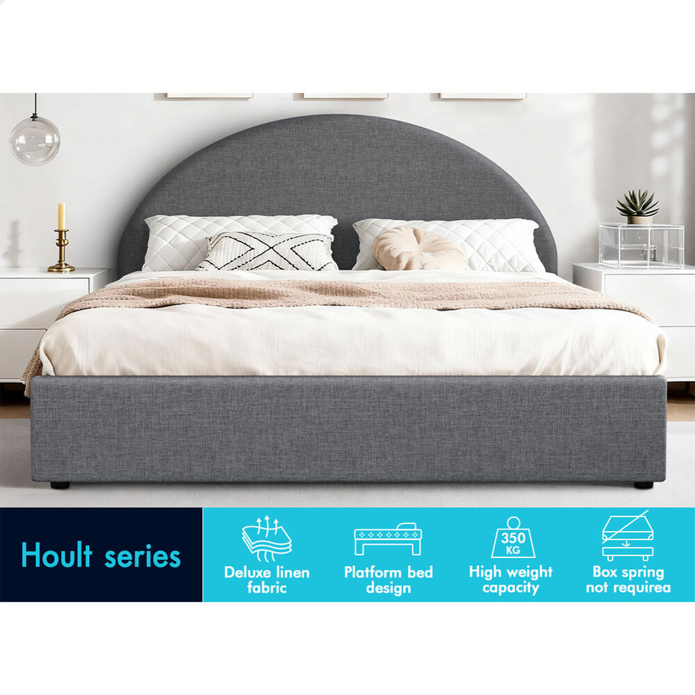 ALFORDSON Bed Frame King Size Arched Base Gas Lift Storage Fabric Grey Hoult