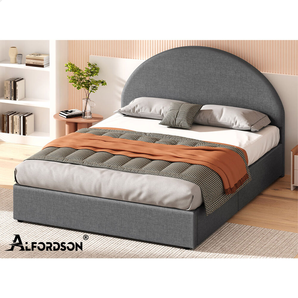 ALFORDSON Bed Frame King Size Arched Base Gas Lift Storage Fabric Grey Hoult