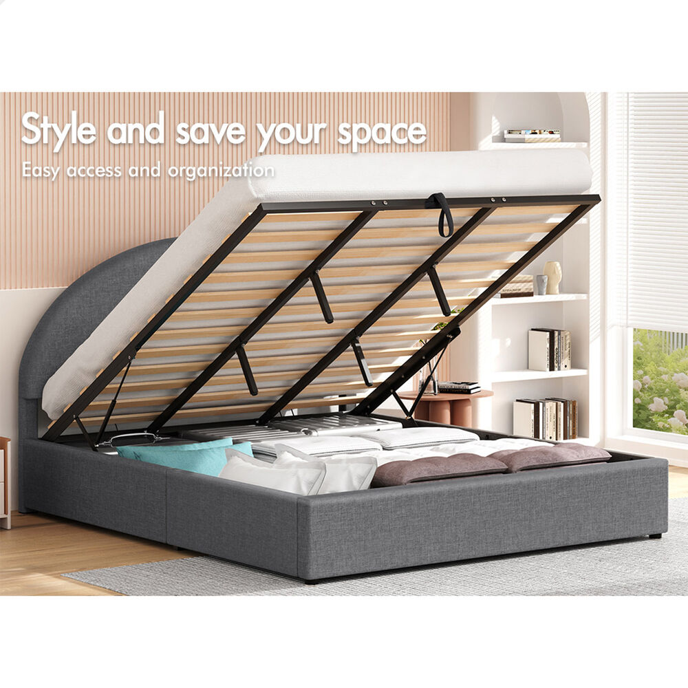 ALFORDSON Bed Frame King Size Arched Base Gas Lift Storage Fabric Grey Hoult
