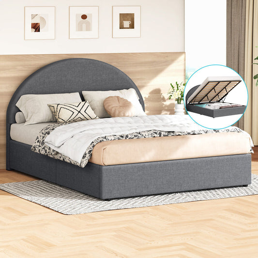 ALFORDSON Bed Frame King Size Arched Base Gas Lift Storage Fabric Grey Hoult