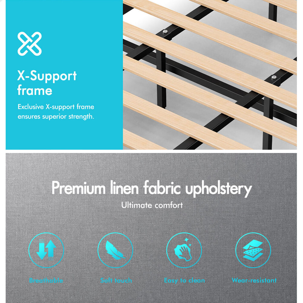 ALFORDSON Bed Frame King Size Arched Base Gas Lift Storage Fabric Grey Hoult