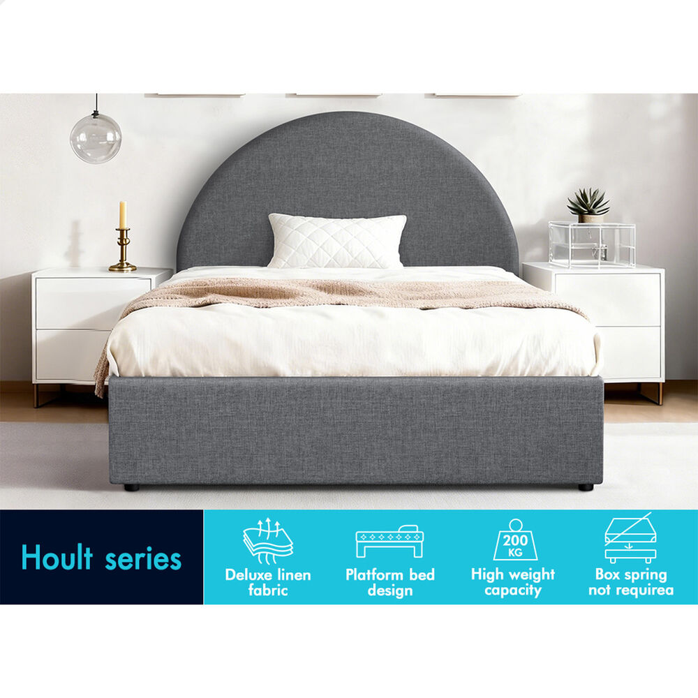 ALFORDSON Bed Frame King Single Arched Base Gas Lift Storage Fabric Grey Hoult