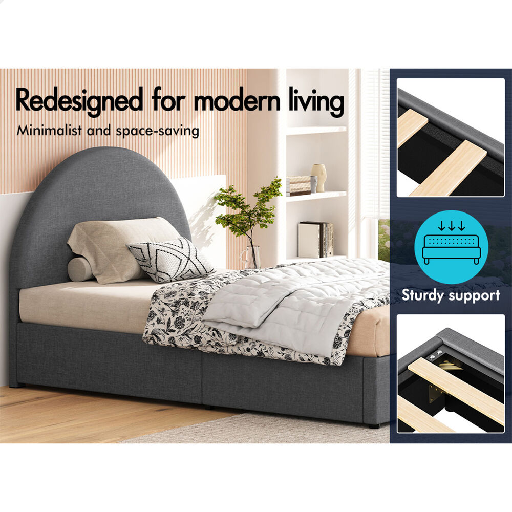 ALFORDSON Bed Frame King Single Arched Base Gas Lift Storage Fabric Grey Hoult