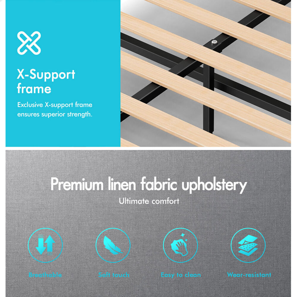 ALFORDSON Bed Frame King Single Arched Base Gas Lift Storage Fabric Grey Hoult