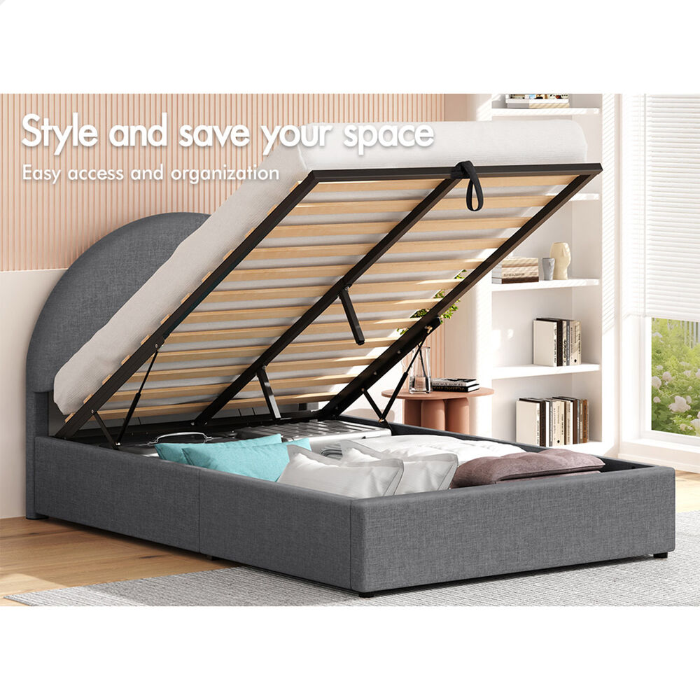 ALFORDSON Bed Frame King Single Arched Base Gas Lift Storage Fabric Grey Hoult