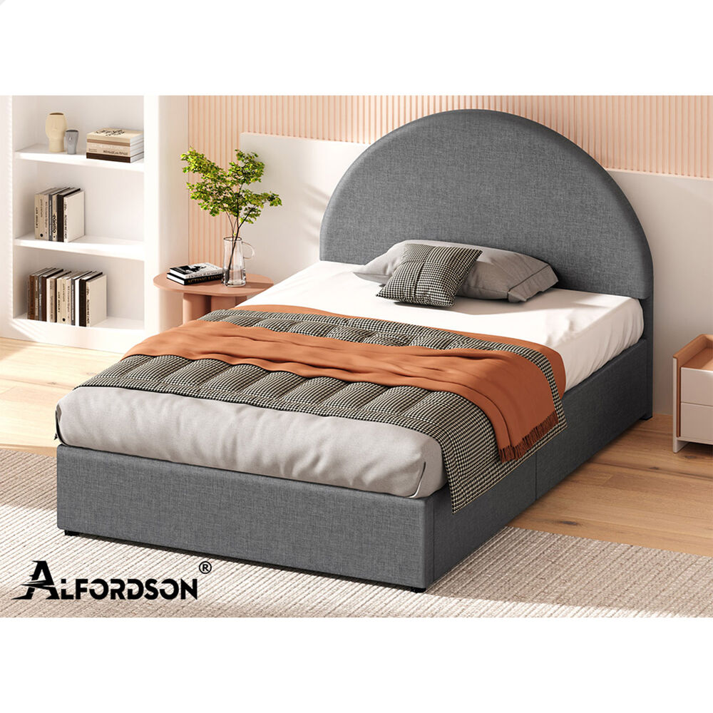 ALFORDSON Bed Frame King Single Arched Base Gas Lift Storage Fabric Grey Hoult