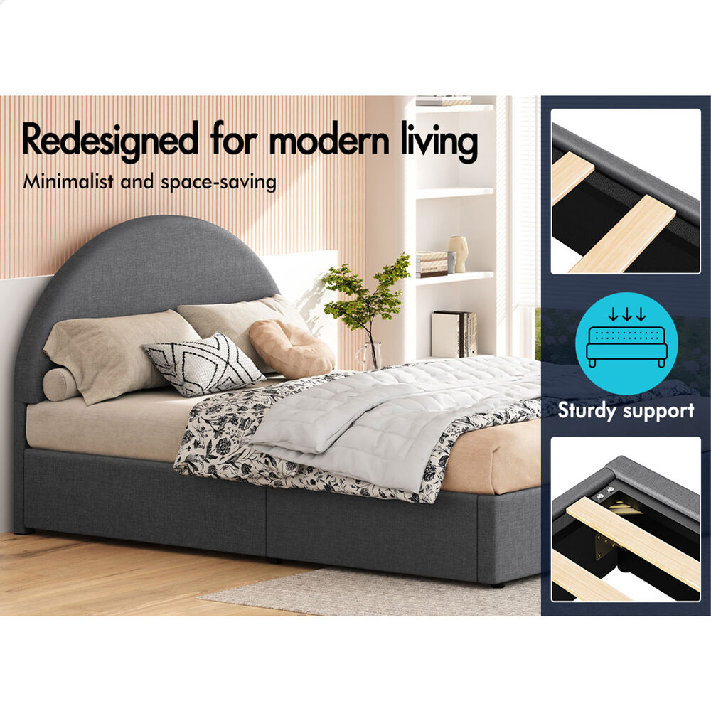 ALFORDSON Bed Frame Queen Size Arched Base Gas Lift Storage Fabric Grey Hoult