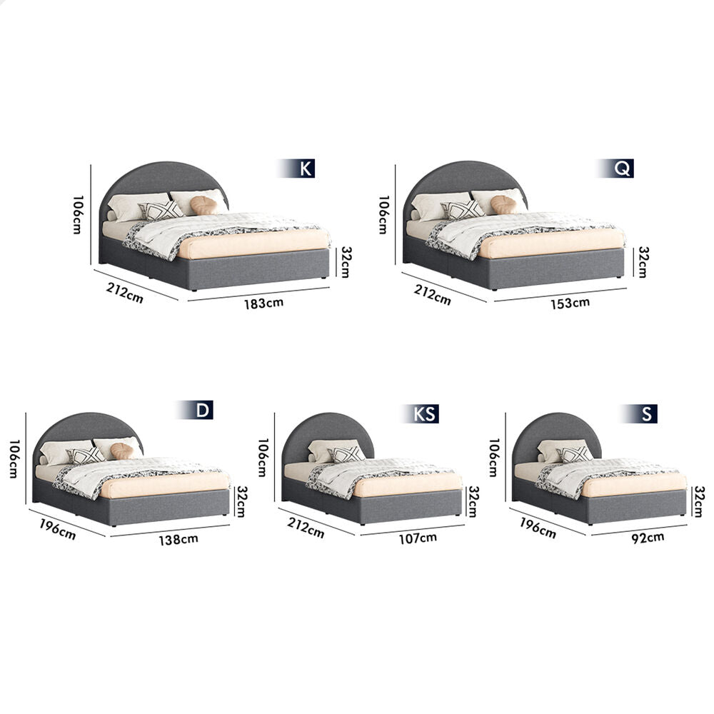 ALFORDSON Bed Frame Queen Size Arched Base Gas Lift Storage Fabric Grey Hoult