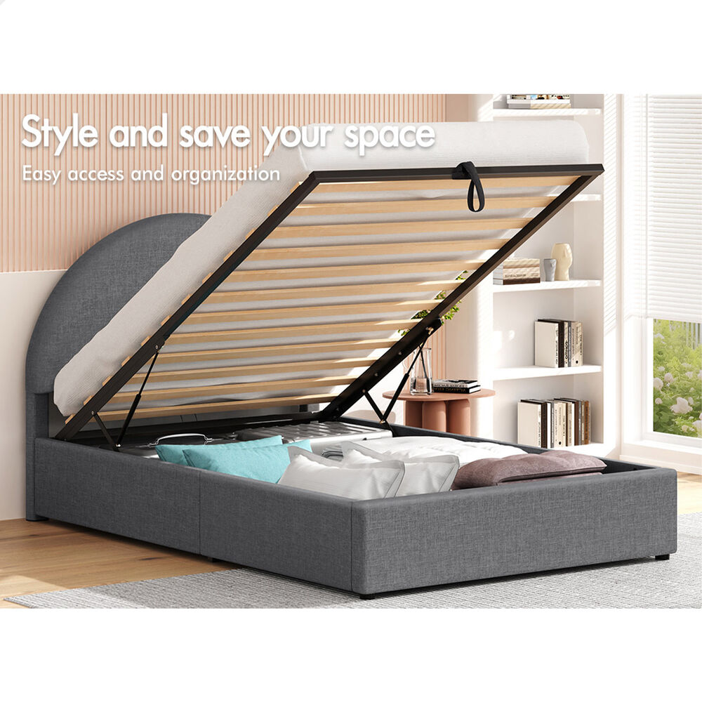 ALFORDSON Bed Frame Single Size Arched Base Gas Lift Storage Fabric Grey Hoult