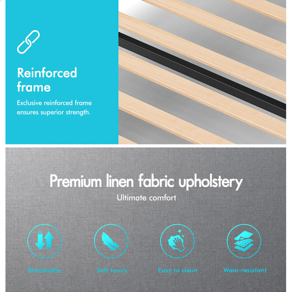 ALFORDSON Bed Frame Single Size Arched Base Gas Lift Storage Fabric Grey Hoult