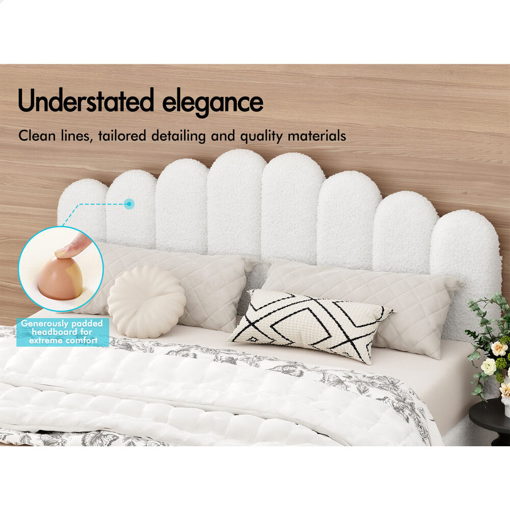 ALFORDSON Bed Frame Double Size Gas Lift Storage Base Wooden Boucle White MUTIS