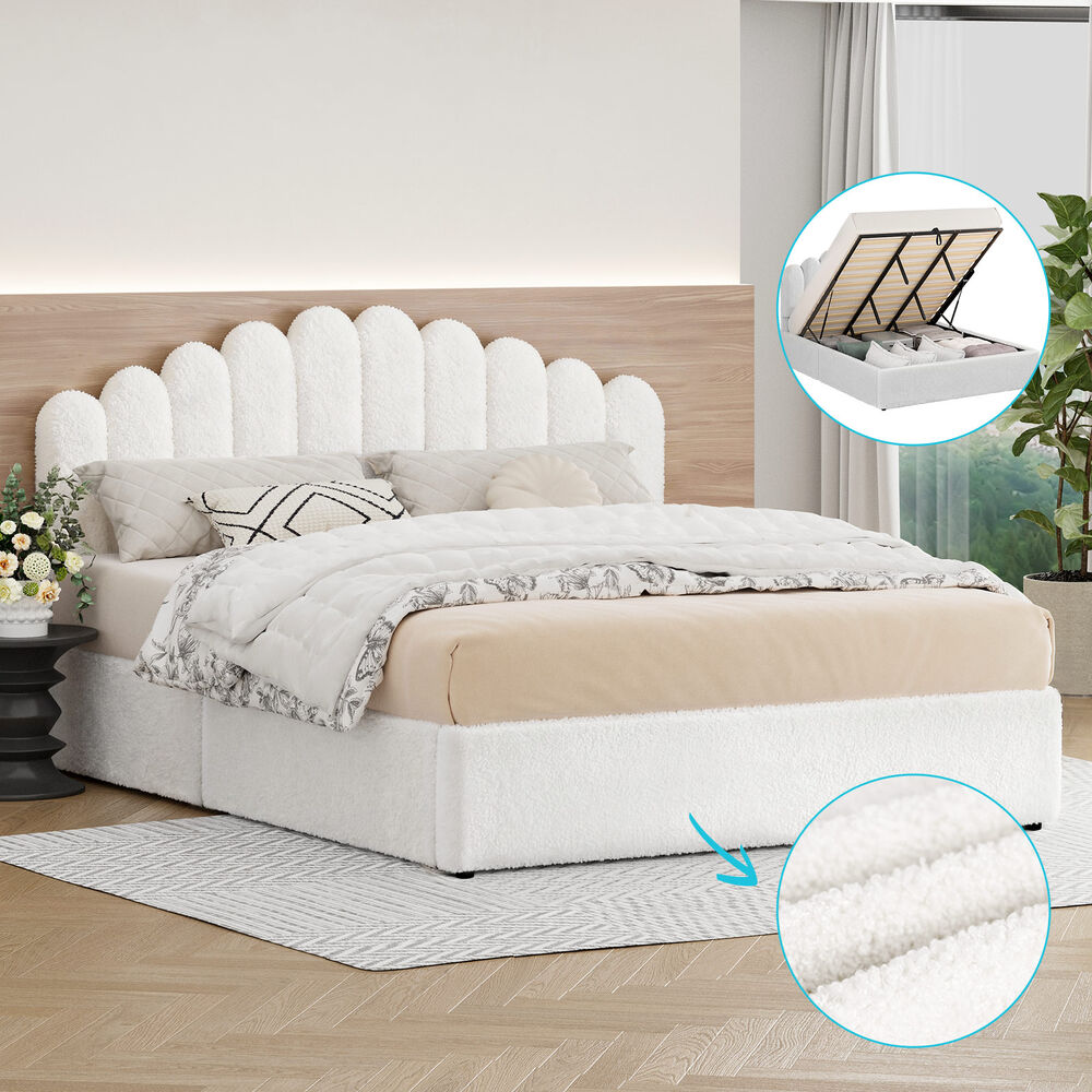 ALFORDSON Bed Frame King Size Gas Lift Storage Base Wooden Boucle MUTIS