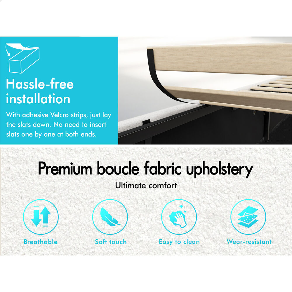 ALFORDSON Bed Frame King Size Gas Lift Storage Base Wooden Boucle MUTIS