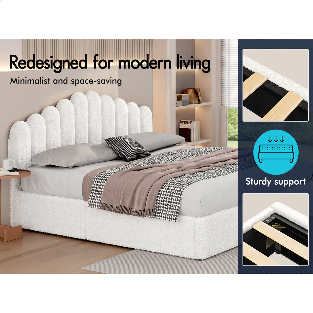 ALFORDSON Bed Frame King Size Gas Lift Storage Base Wooden Boucle MUTIS