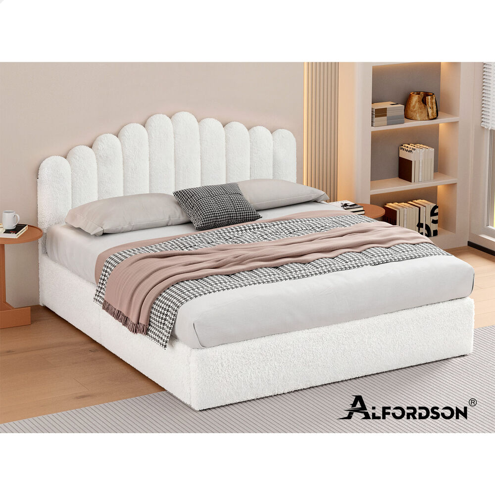 ALFORDSON Bed Frame King Size Gas Lift Storage Base Wooden Boucle MUTIS