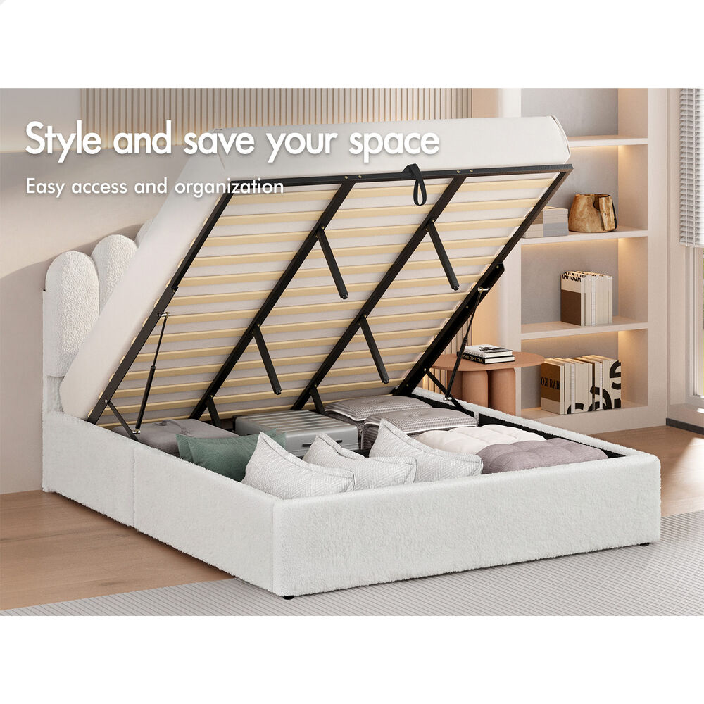 ALFORDSON Bed Frame King Size Gas Lift Storage Base Wooden Boucle MUTIS