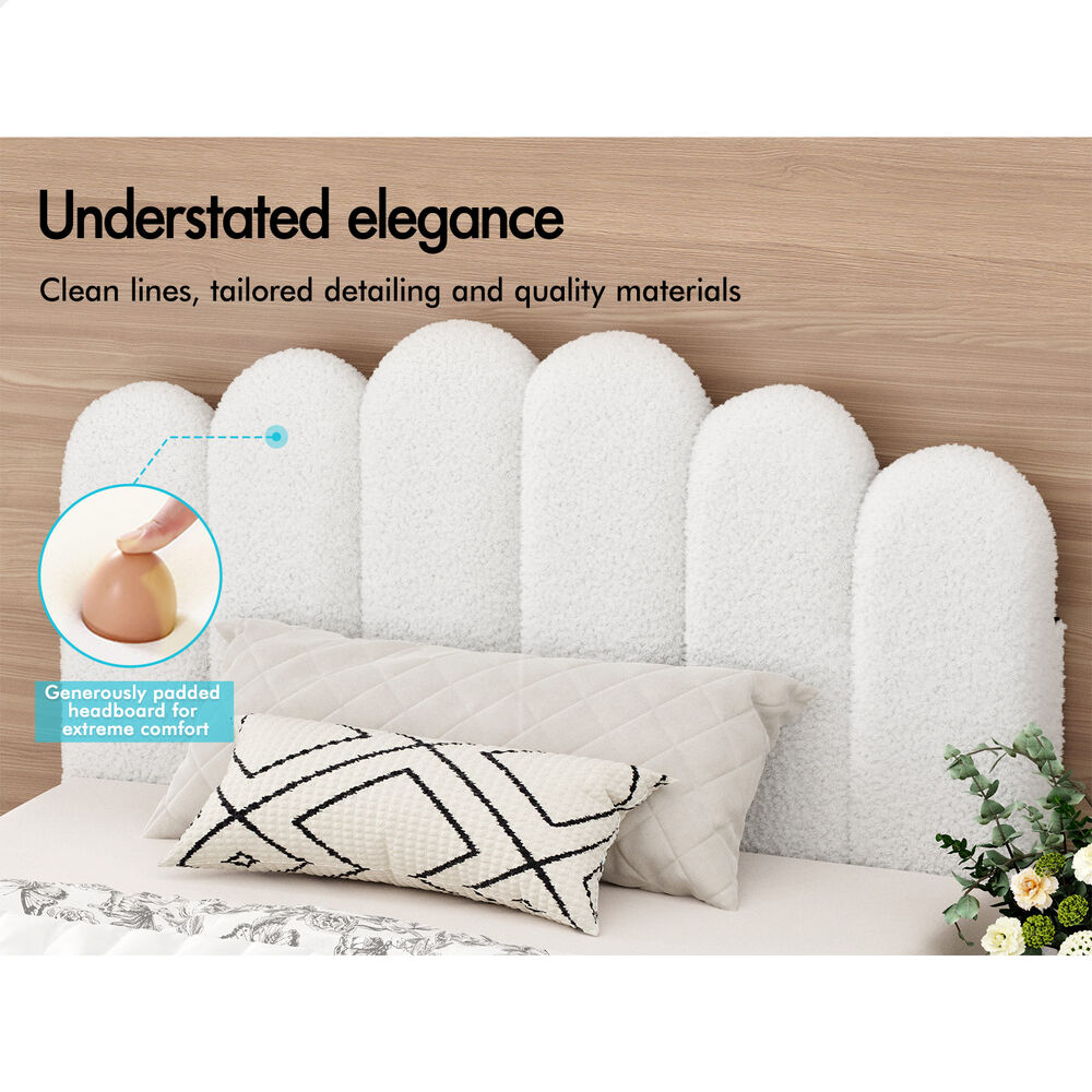 ALFORDSON Bed Frame Single Size Gas Lift Storage Base Wooden Boucle White MUTIS